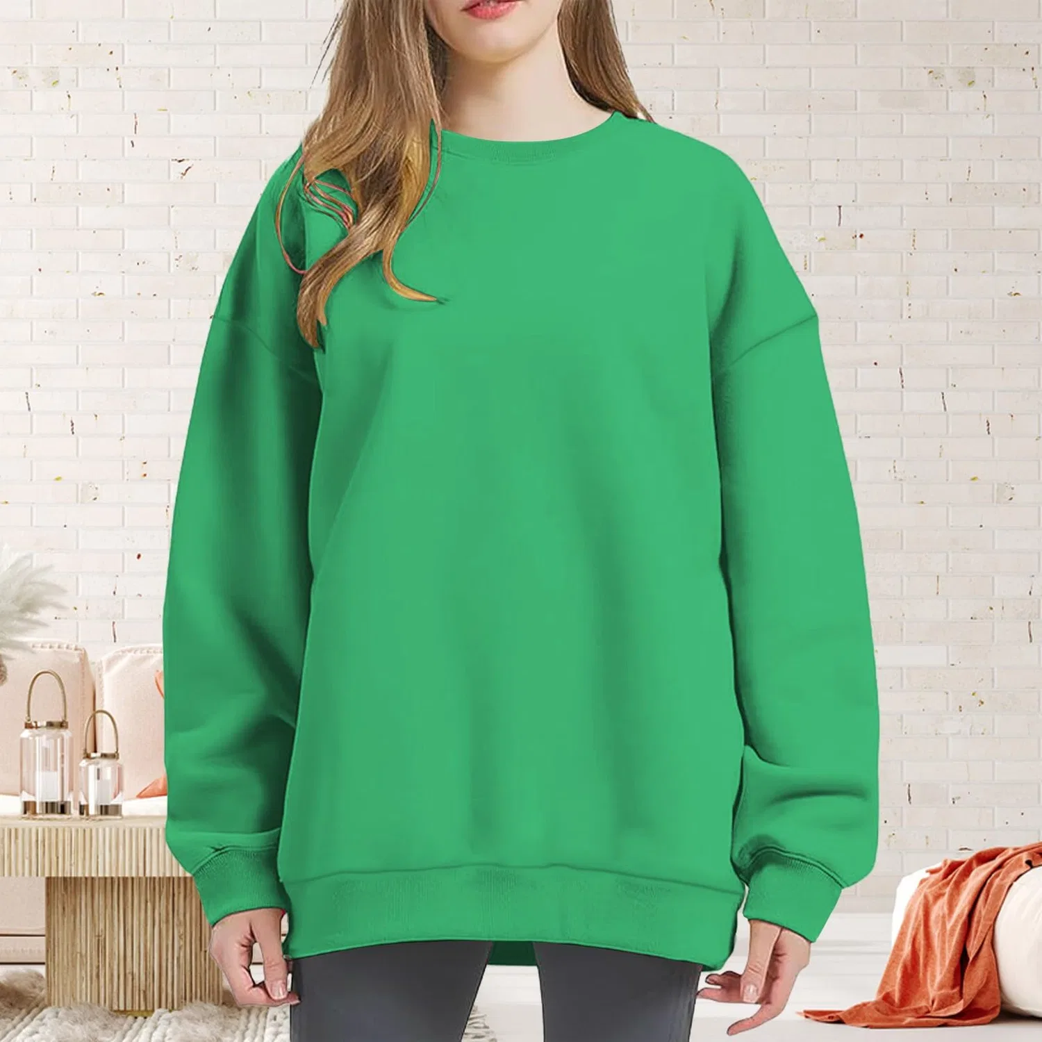 Женский худи с капюшоном и длинным рукавом, однотонный, плюс сайз, Green — фото 2