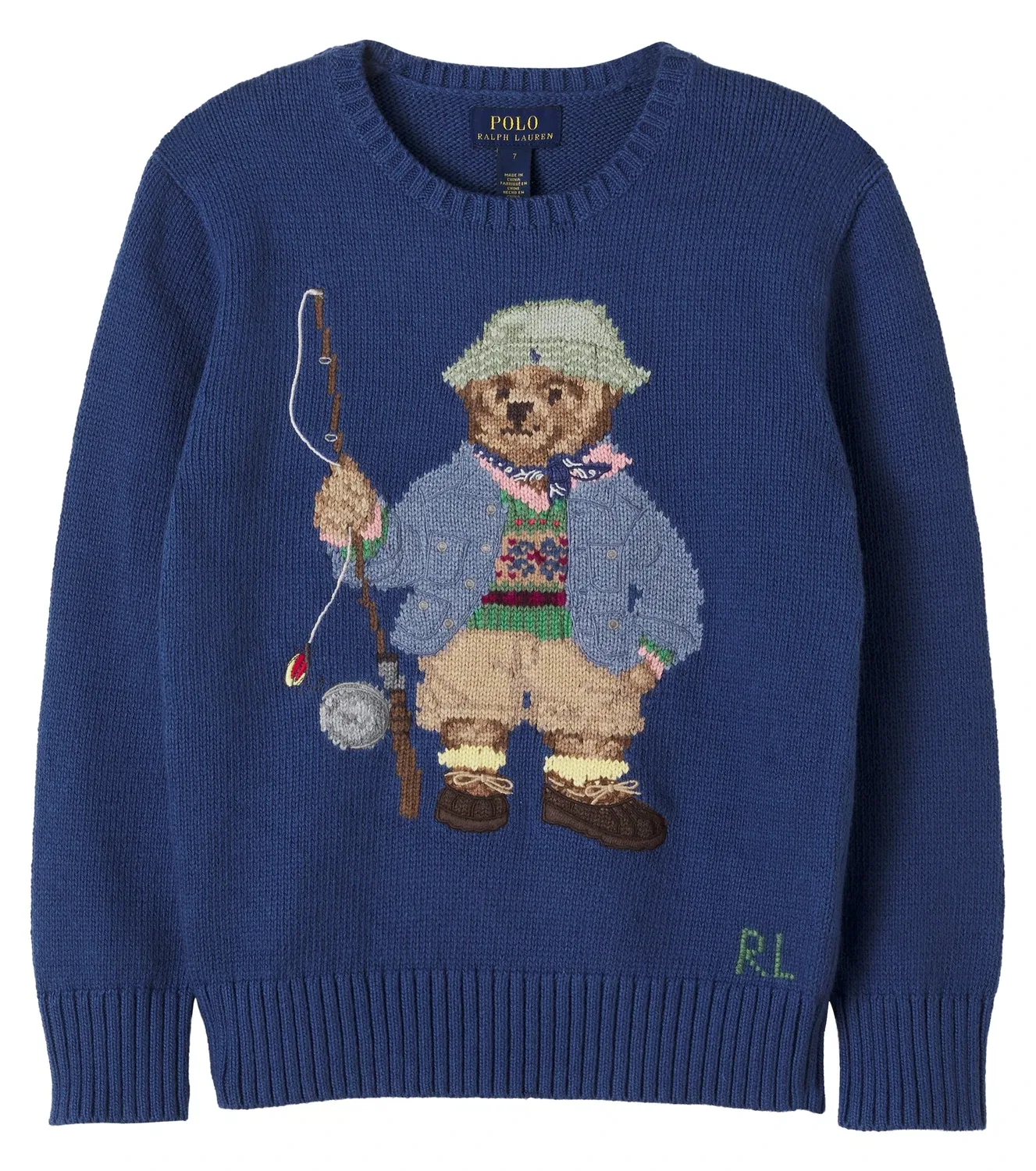 Свитер хлопковый с принтом Polo Ralph Lauren Kids, синий
