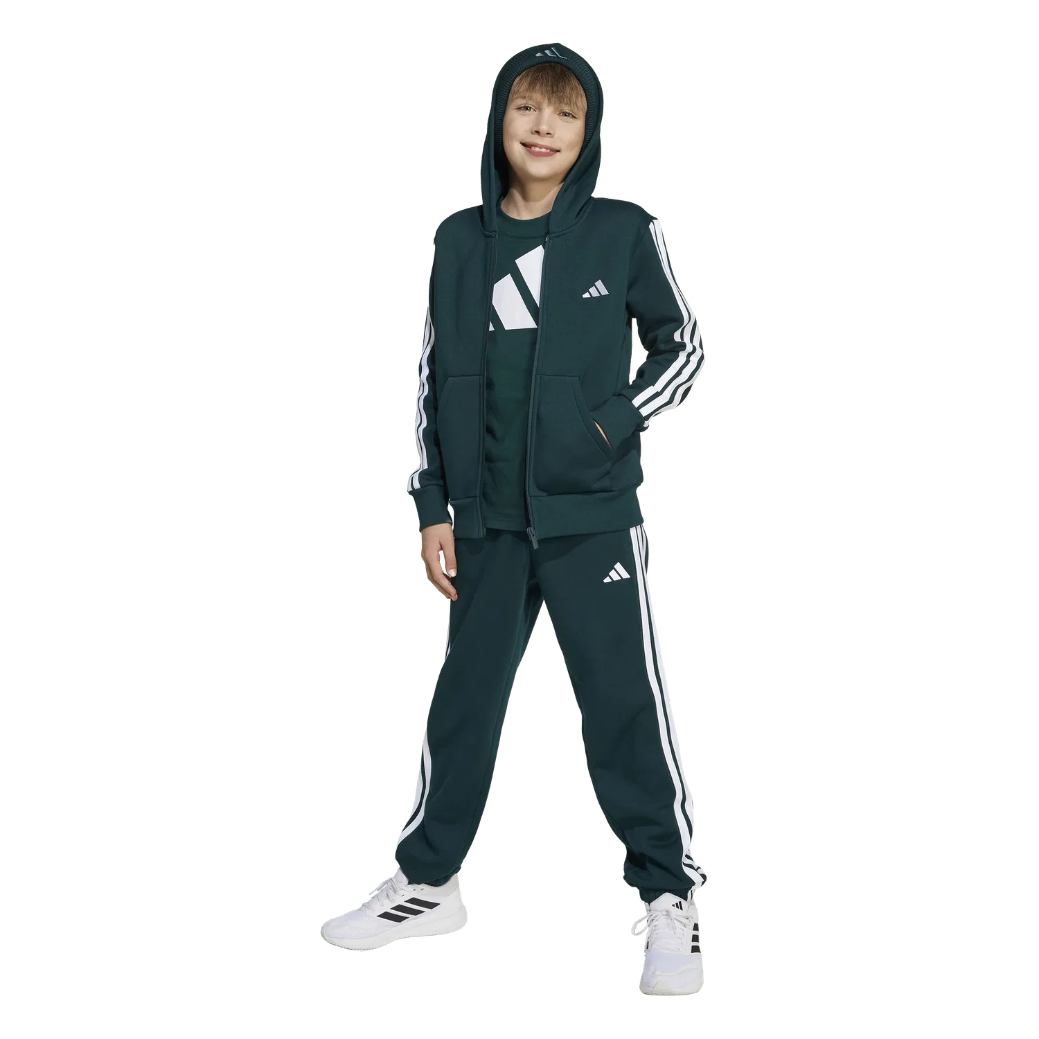 Детская тренировочная куртка с капюшоном Adidas, зеленый — фото 4