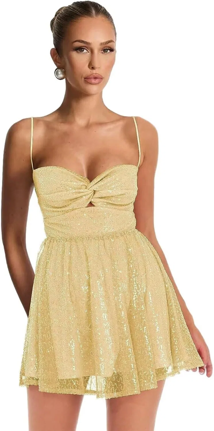 Женское короткое платье с пайетками LAS65, Gold