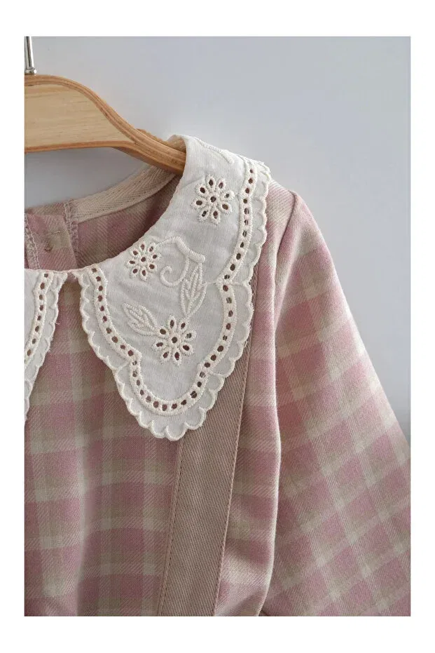 Детский комплект для девочек клетчатый Mini Baray, Pink — фото 4