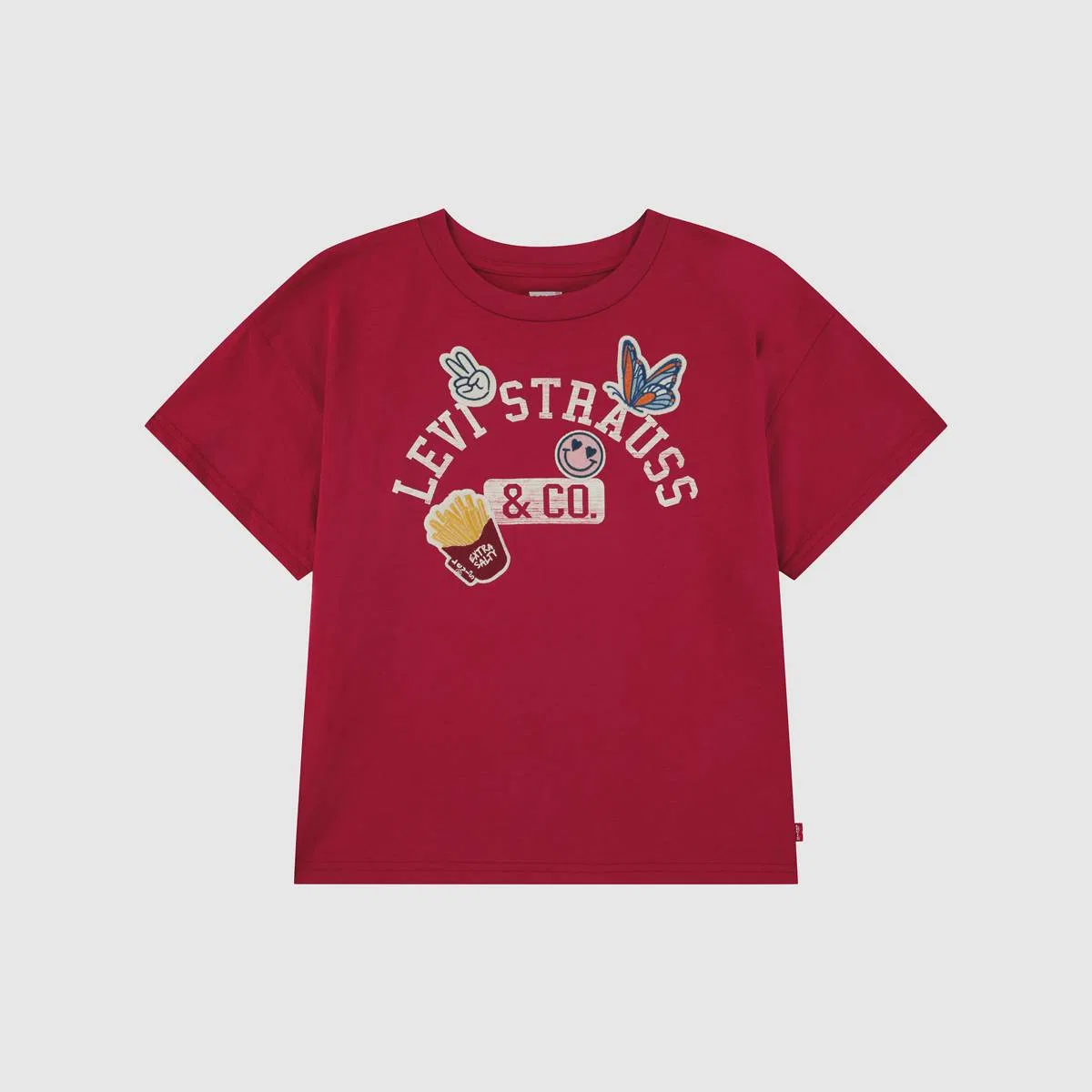 Футболка оверсайз с нашивками для девочек 4-6 лет Levi's, Deep Claret - Red