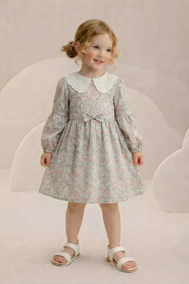 Детское платье для девочек с принтом Esila Kids, Green — фото 2