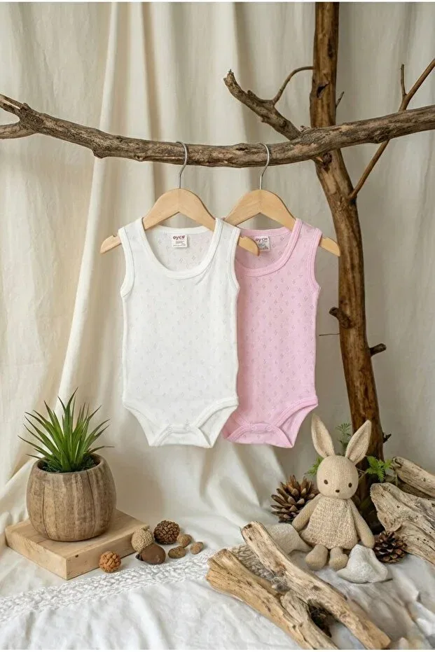 Детский комплект боди без рукавов Basics Sevza Kids, White Pink