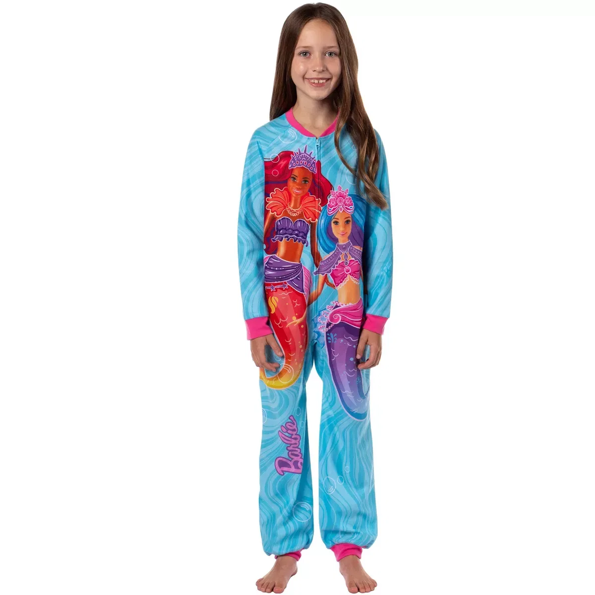 Детская пижама с принтом Barbie Girls' Mermaid Brooklyn and Malibu Footless Sleeper Pajama INTIMO, Blue