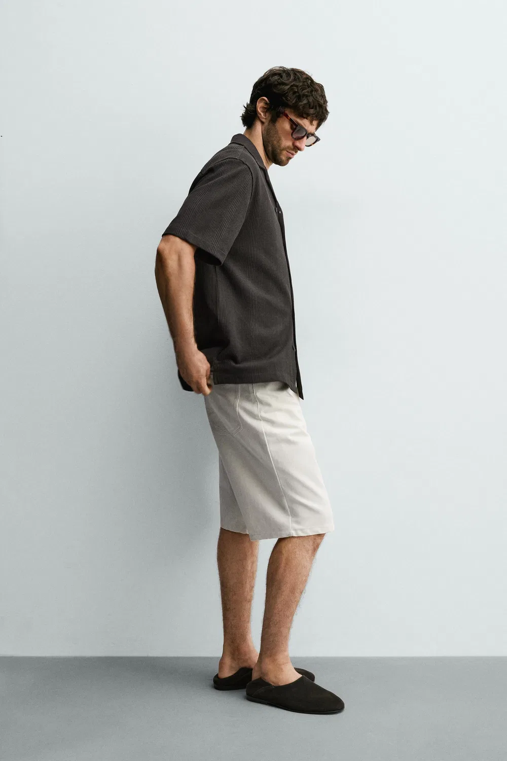 Текстурированная рубашка стандартного кроя ZARA, Charcoal — фото 4