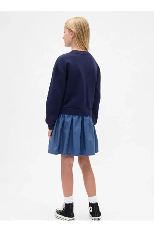 Детская толстовка из футера для девочек с длинным рукавом Gap Kids, Navy Blue — фото 3