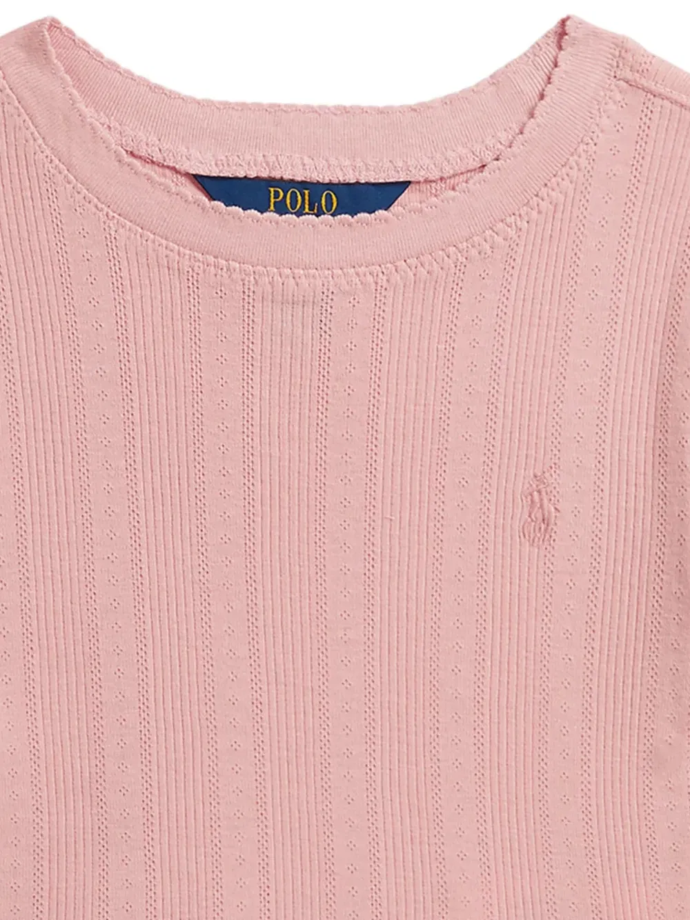 Футболка из трикотажа с узором пуантель Polo Ralph Lauren Kids, розовый — фото 4