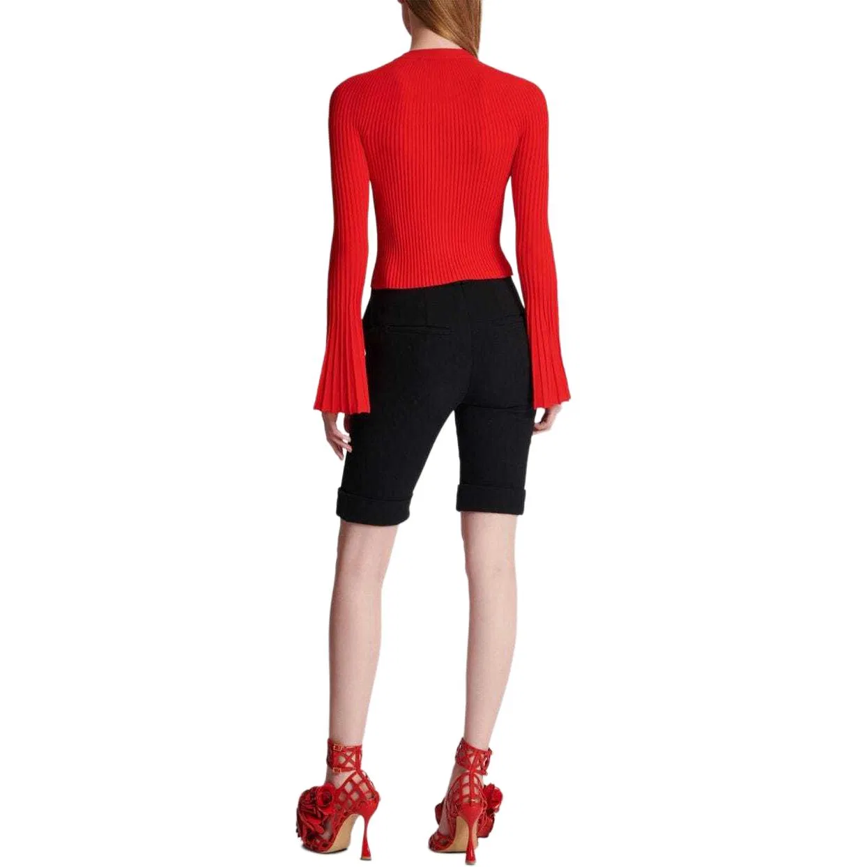 Женский свитер с круглым вырезом Red BALMAIN, Красный — фото 4
