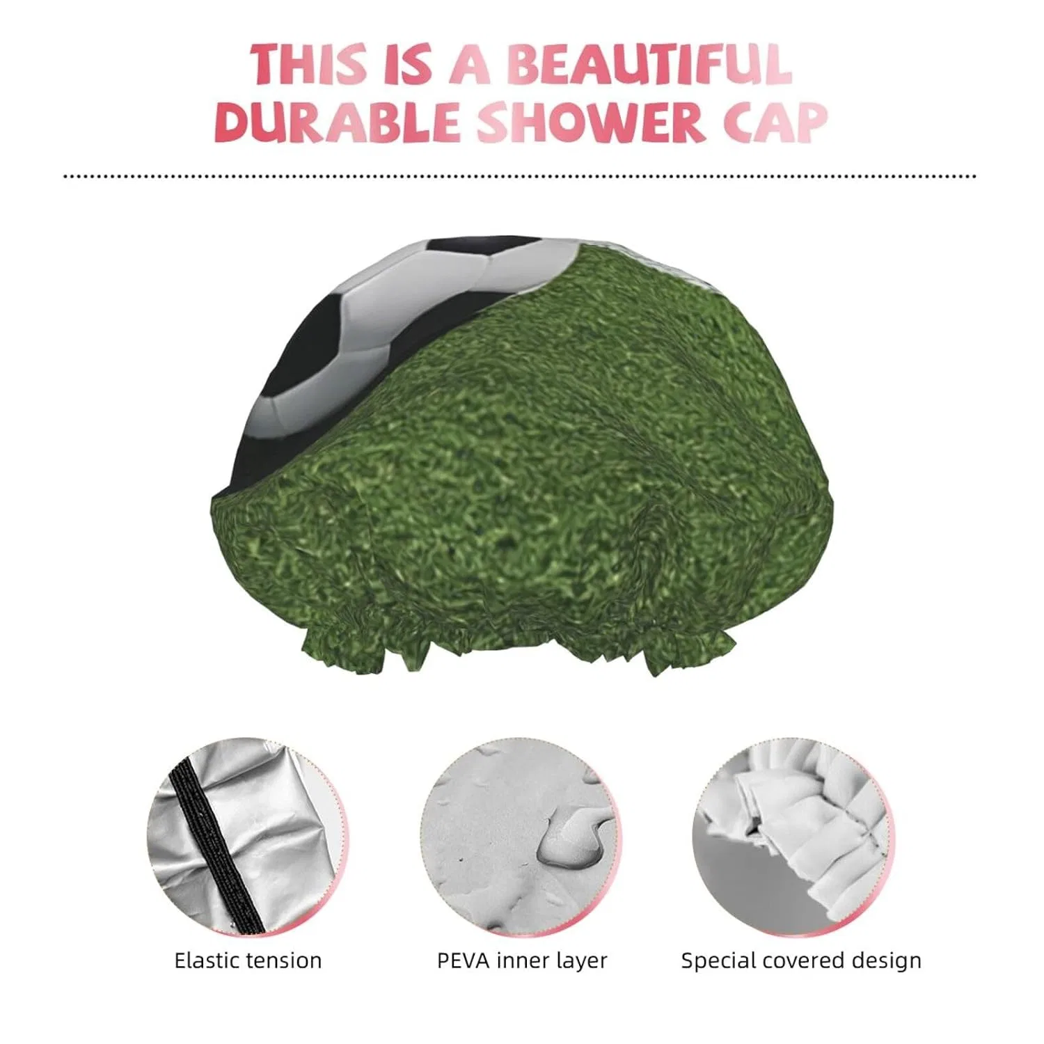Шапочка для душа двойная с принтом Green Grass Football, BEIVGOXL — фото 4