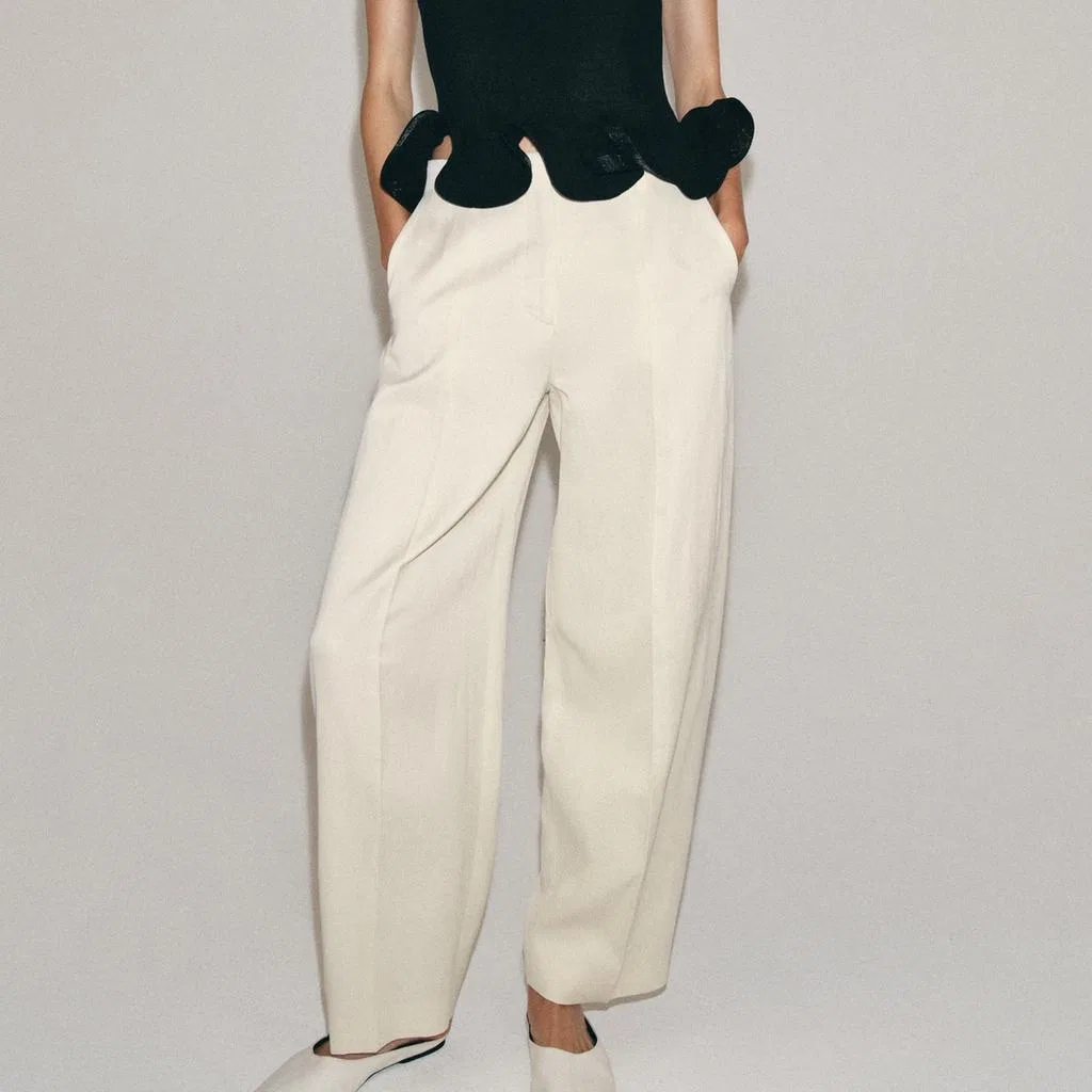Женские повседневные брюки без принта Other, ZARA, Raw White — фото 4
