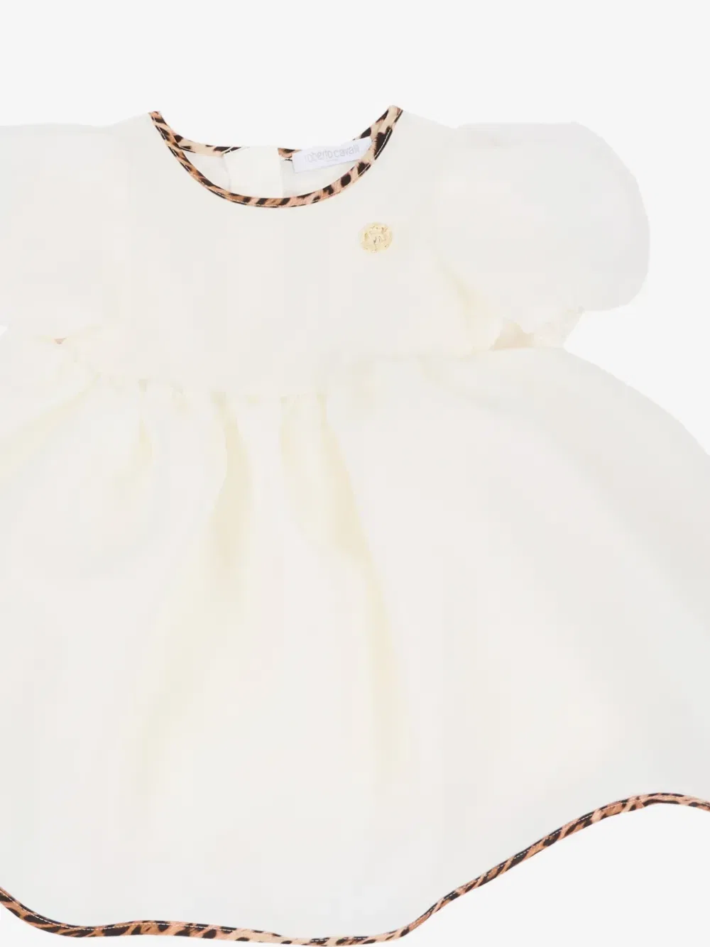 Платье с леопардовой отделкой и пышными рукавами Roberto Cavalli Junior, бежевый — фото 3