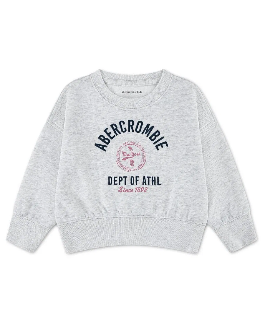 Детский свитшот с длинным рукавом с принтом Sporty Logo abercrombie kids, Light Gray Heather