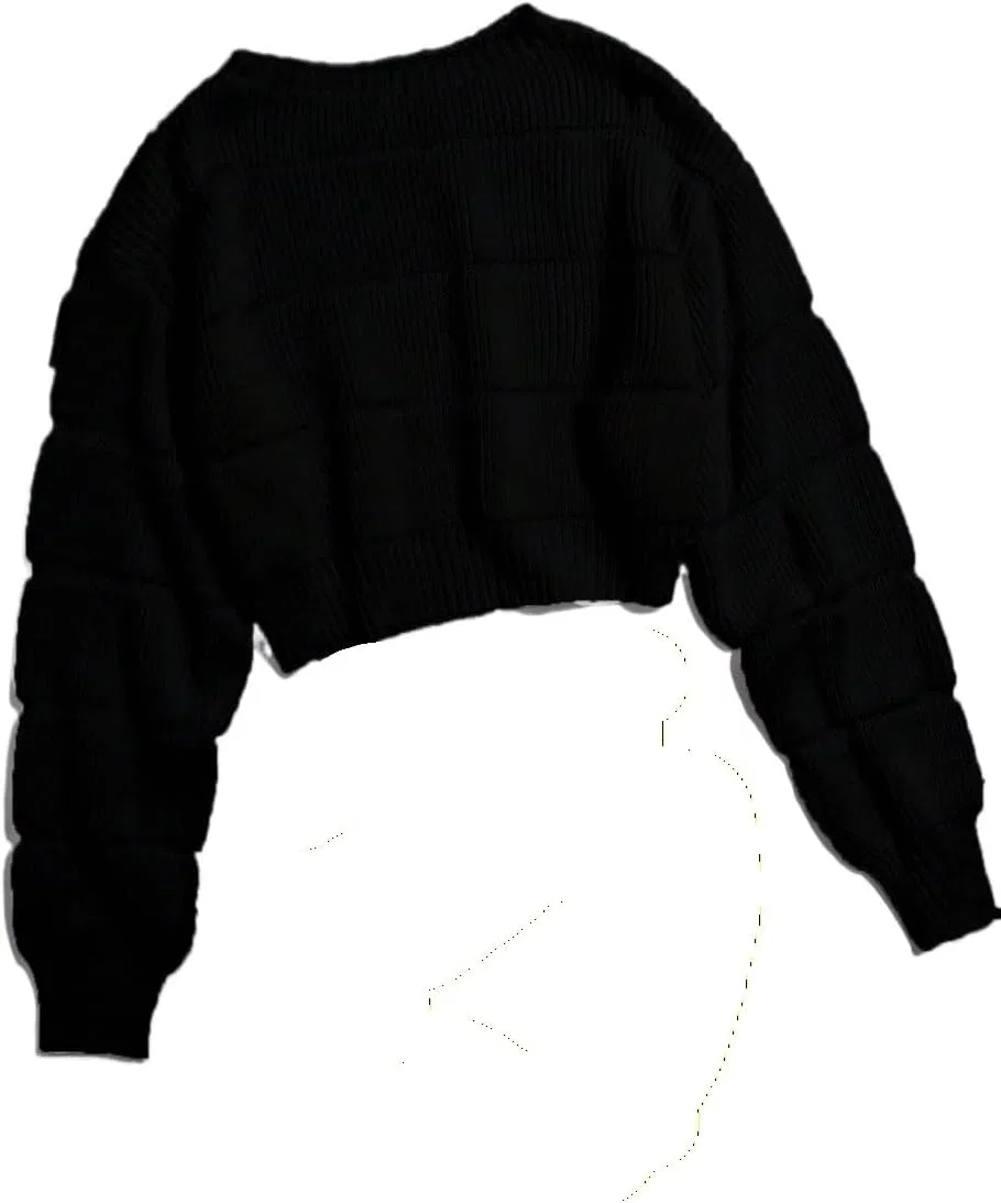 Женский свитер с круглым вырезом, с длинным рукавом, Regular Fit, Rib-Knit, чёрный