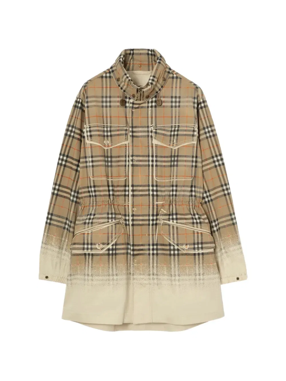 Парка из тропического габардина с градиентной клеткой Burberry, бежевый