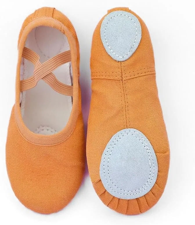 Детские балетки для девочек с мягкой подошвой Canvas Ballet Shoes, Brown — фото 4