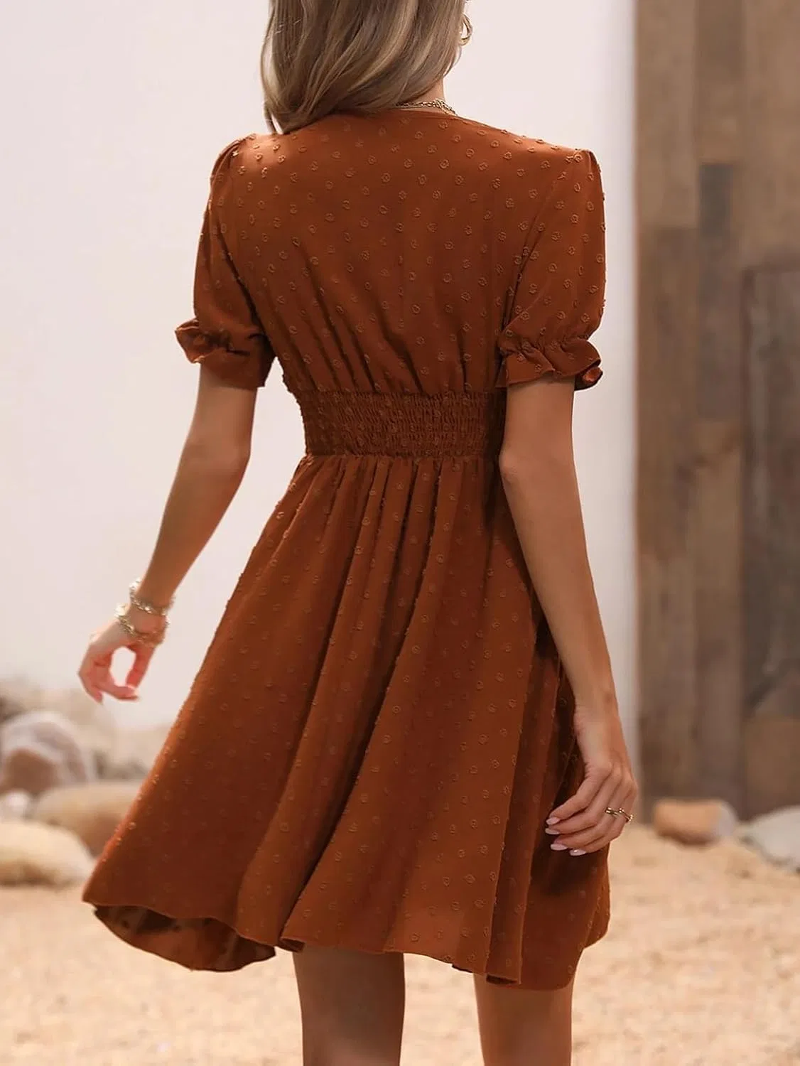 Женское повседневное платье A-силуэта с рюшами и защипами, Burnt Orange — фото 3