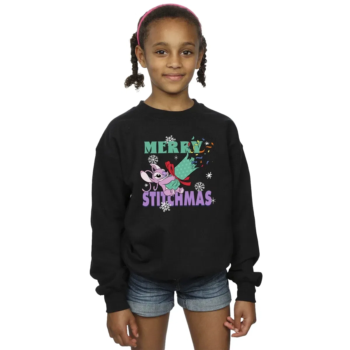 Свитшот с принтом Merry Stitchmas Lilo & Stitch, Black