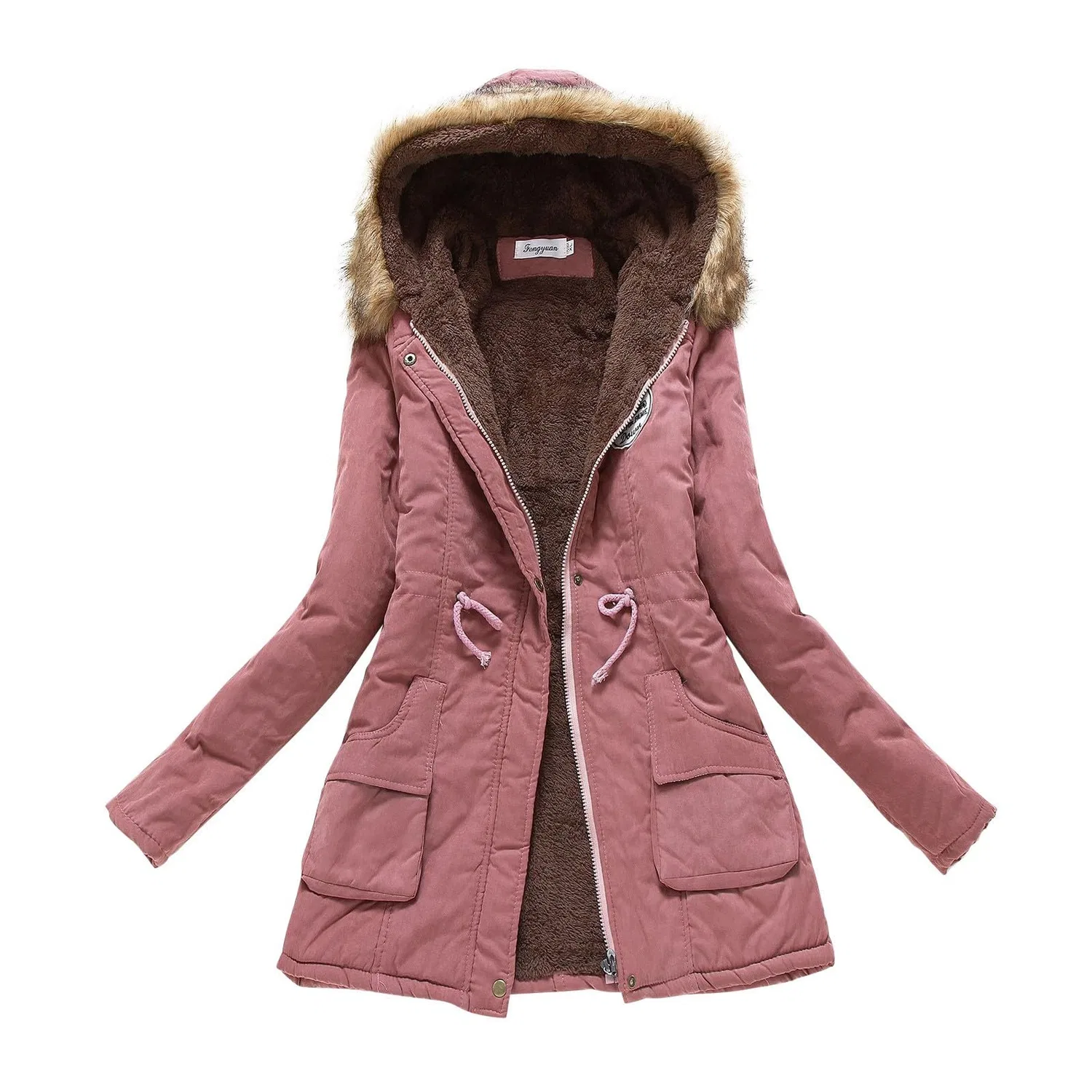 Женское зимнее пальто с капюшоном на флисе, модель Outdoor Hooded Sweatshirt, Dark pink
