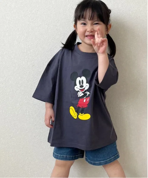 Детская футболка оверсайз с принтом MICKEY MOUSE, серый — фото 3
