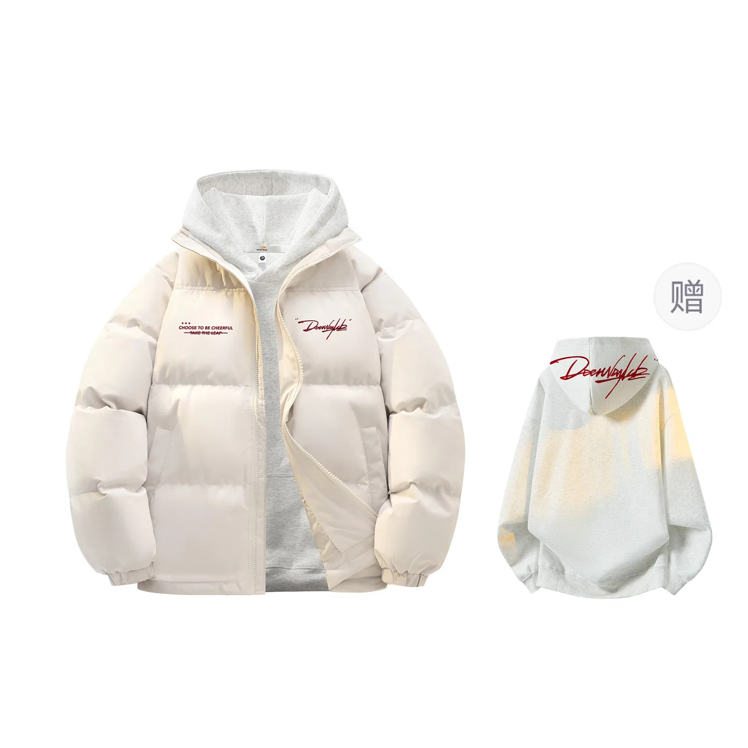 Детский пуховик с воротником-стойкой DEERWAY, Beige Apricot-Red