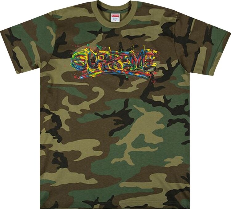 Футболка Supreme Paint Logo Tee 'Woodland Camo', разноцветный — фото 2