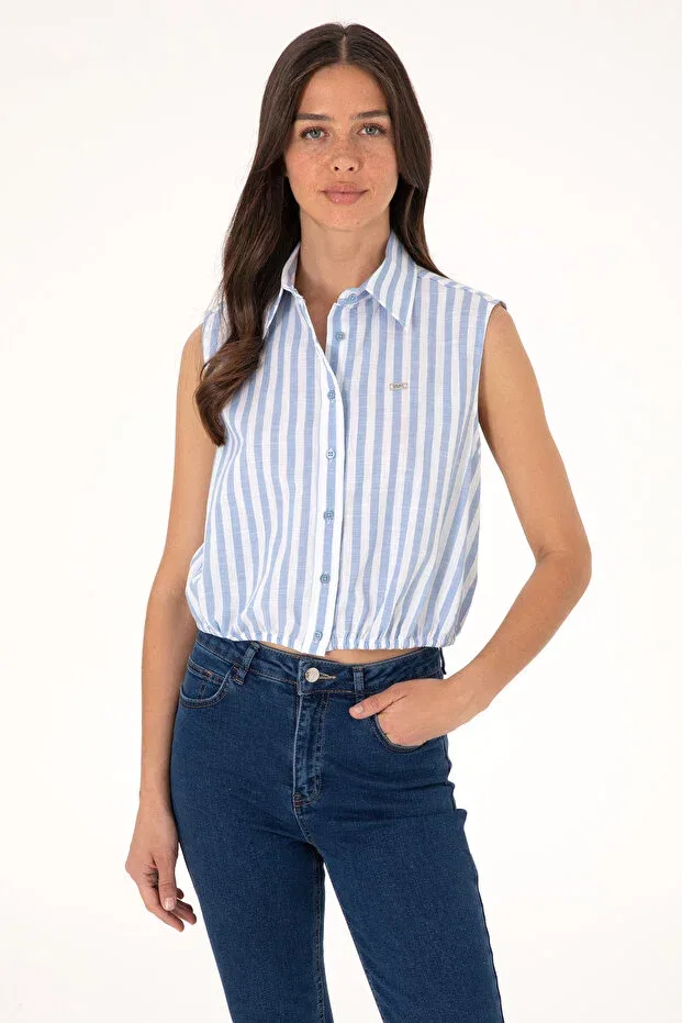Женская рубашка с коротким рукавом хлопковая U.S. Polo Assn., Blue