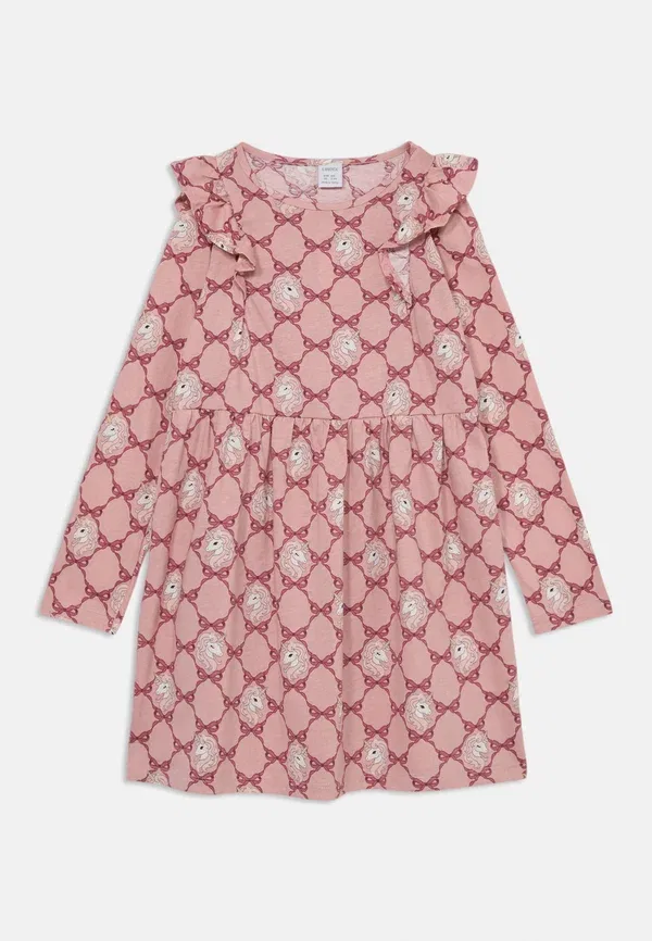 Платье Lindex frill unicorn bow jersey dress, пыльно-розовый