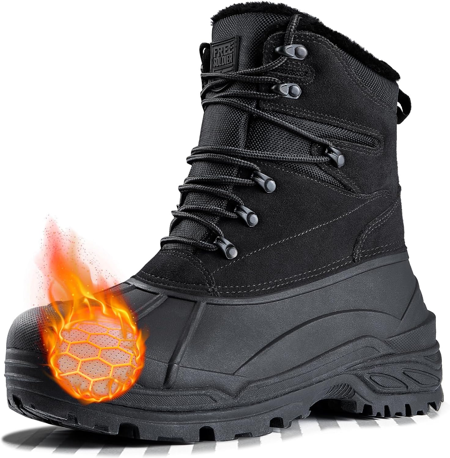 

Мужские зимние ботинки FREE SOLDIER для снега, с теплой флисовой подкладкой, зимние лыжные ботинки, водонепроницаемые утепленные ботинки, черный