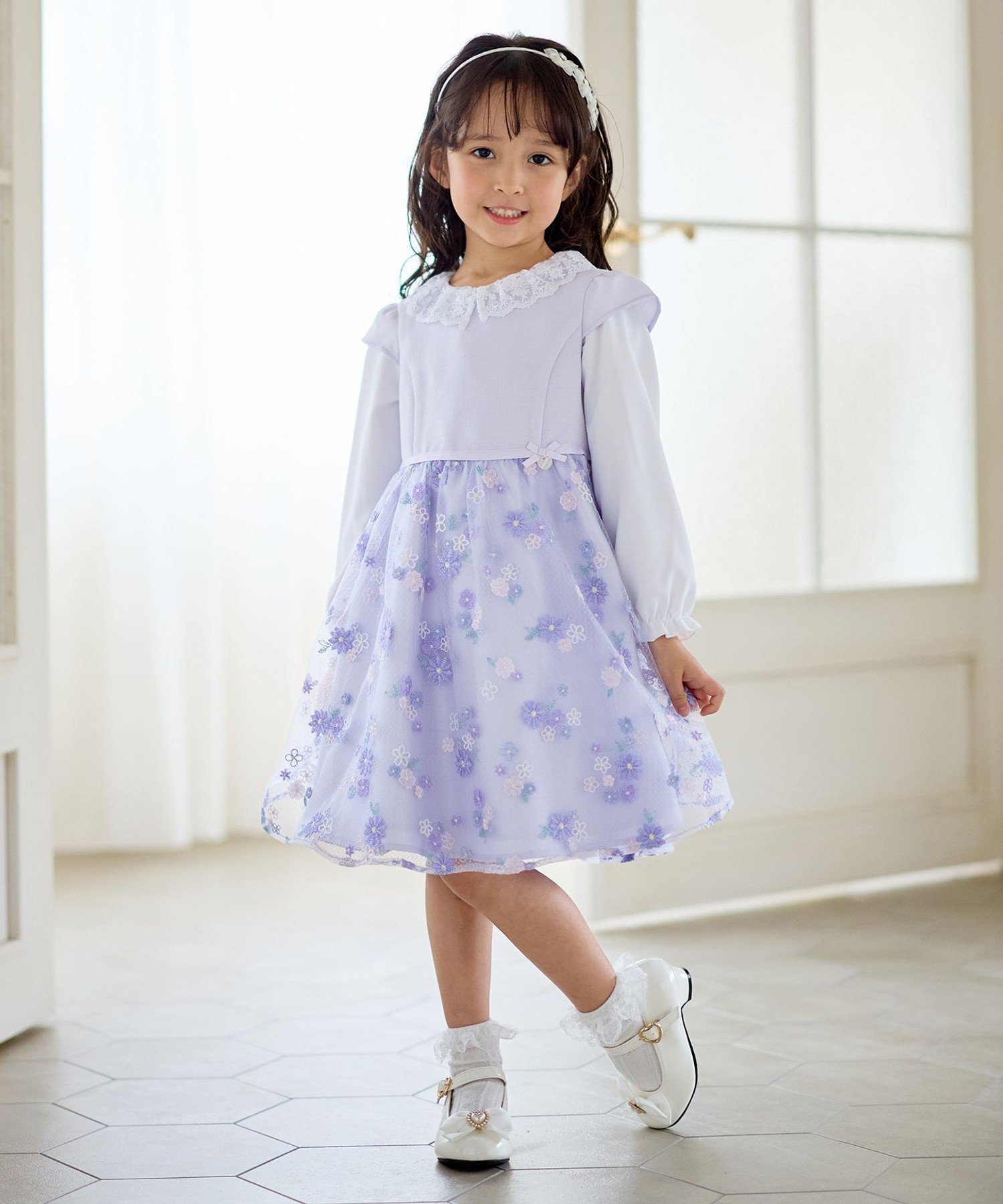 Платье с цветочной вышивкой Any Kids, Lavender [073] — фото 3