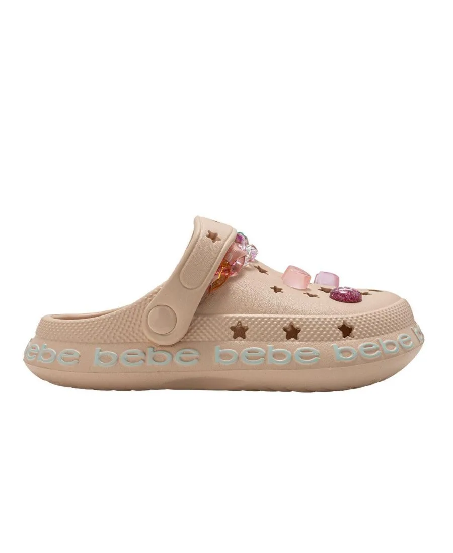 Детские сабо из ЭВА с цепочкой, лентой из грогрена с логотипом и подвесками Bebe, Sand — фото 3