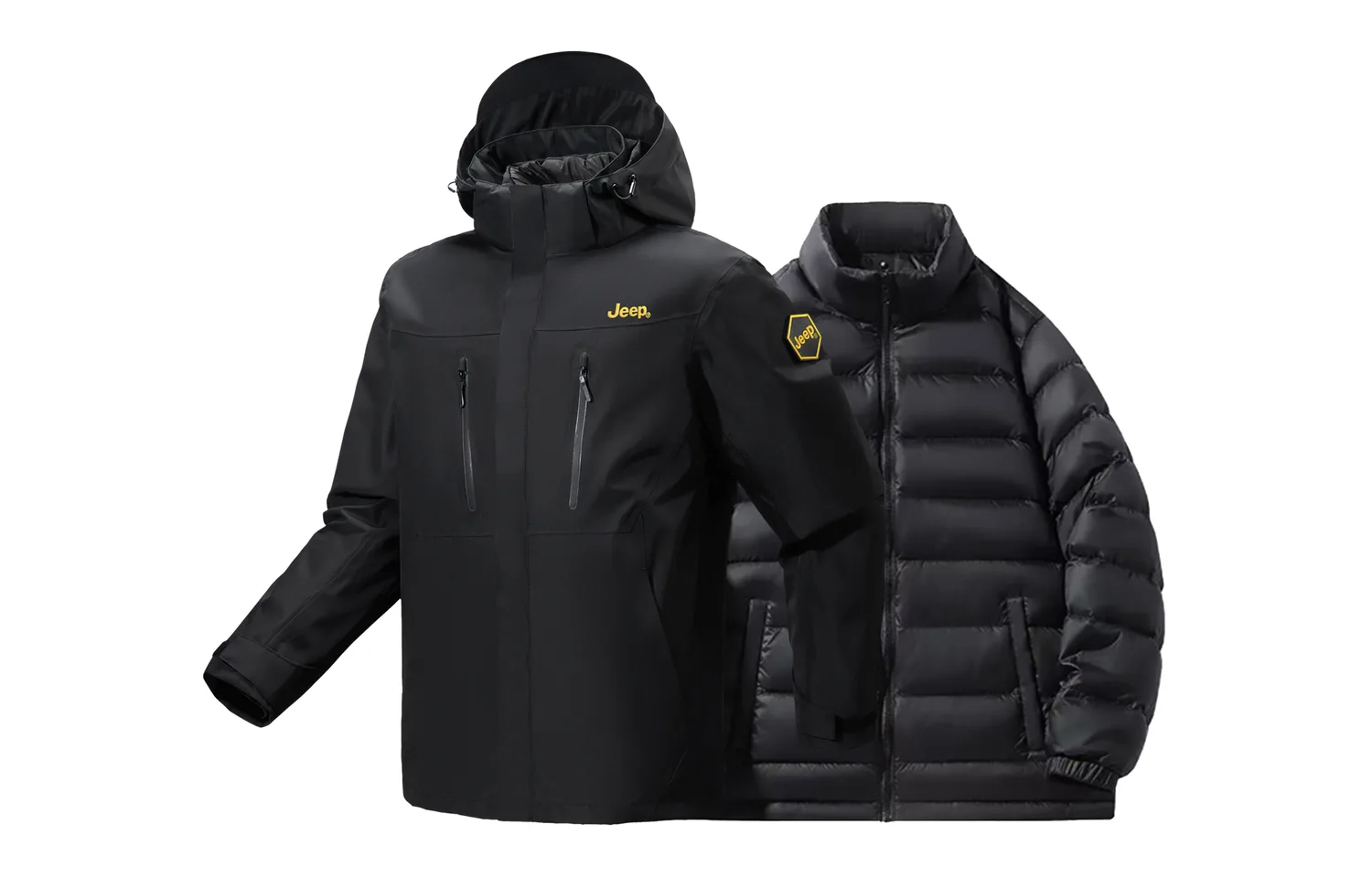 Унисекс лыжная одежда для отдыха на природе Jeep, Pure Black[Single Layer Coat+Down Liners]