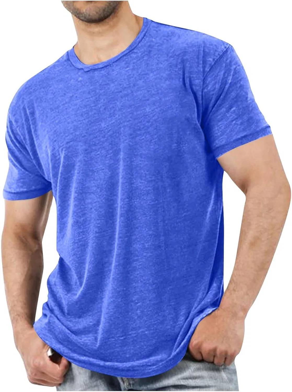 Футболка с коротким рукавом, классический вырез, мужская, Light Blue