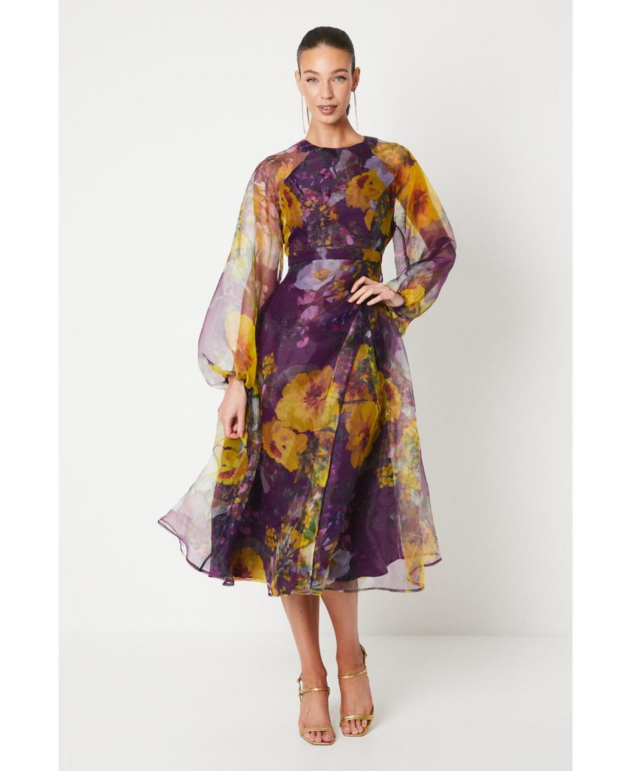 

Женское миди-платье из органзы с пышными рукавами Coast, Purple