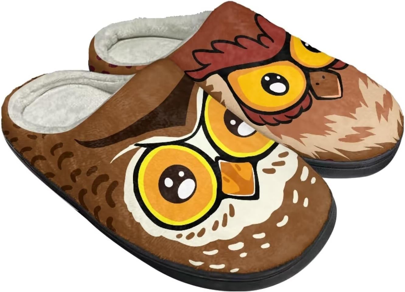 

Унисекс тапочки Howilath из фланели, с мультяшным узором психоделических животных, теплые, дышащие, с противоскользящей подошвой для дома, Cartoon Owl & Rooster