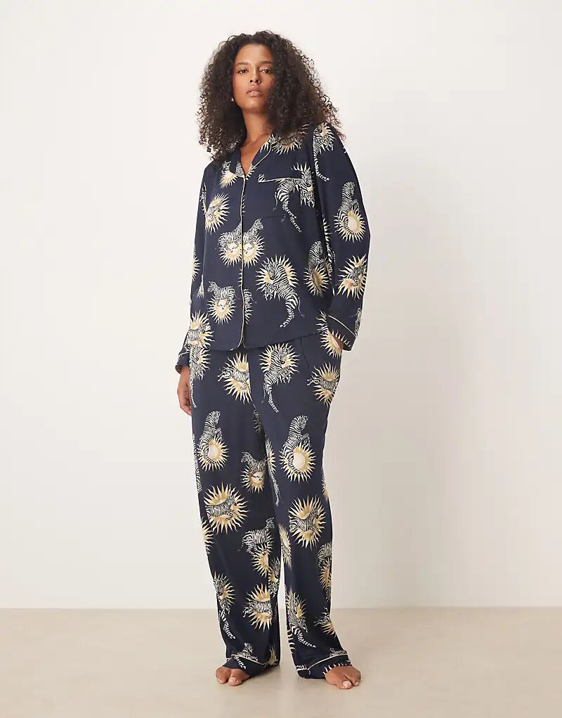 

Пижамный комплект Chelsea Peers Curve из полиэстера с длинными рукавами, с принтом солнца и зебры