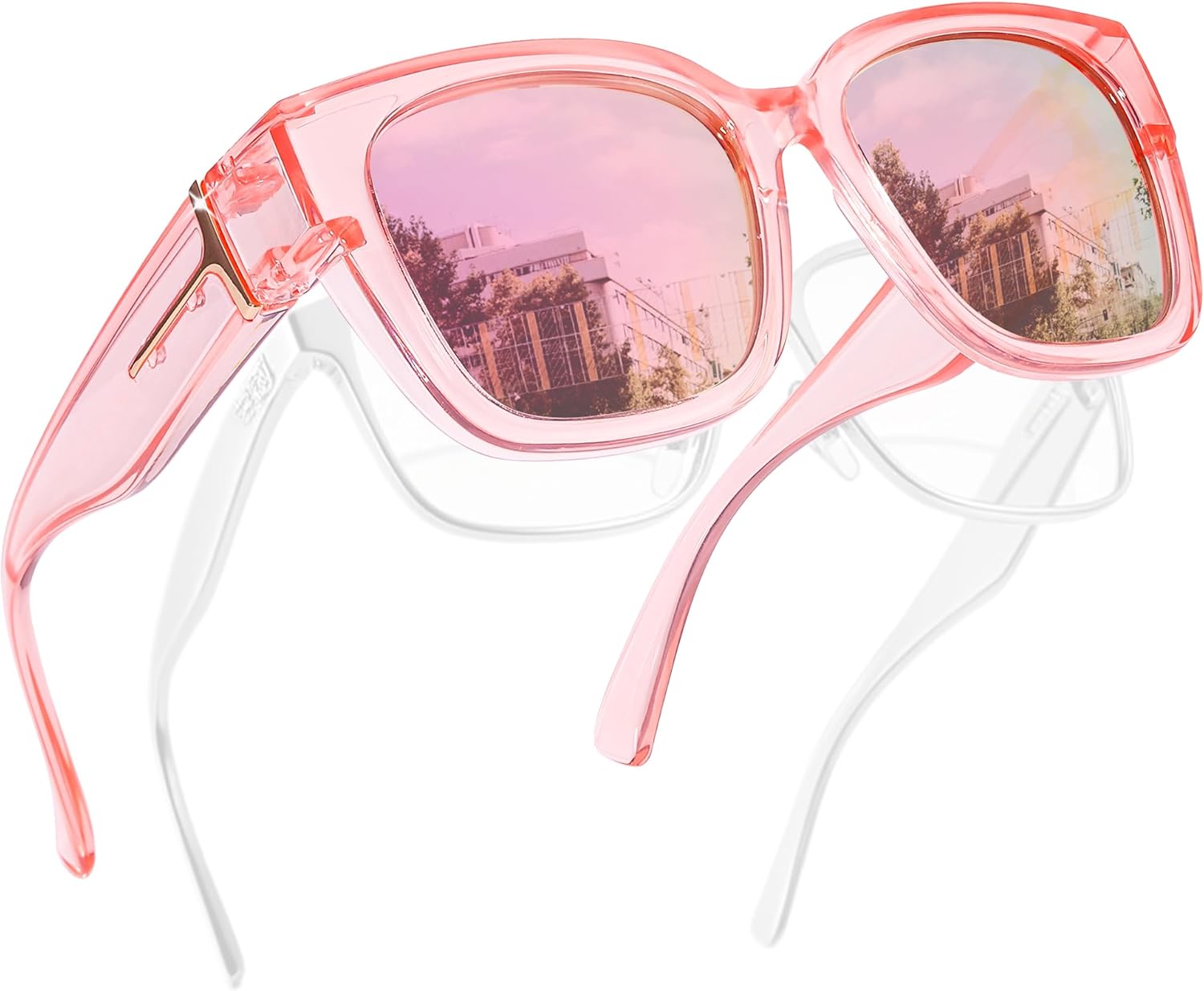 

Солнцезащитные очки FancyPink Polarized Fit Over Glasses для женщин с защитой от УФ-излучения - зеркальные очки, модные большие квадратные солнцезащитные очки, A03-blue Frame Pink Lenses