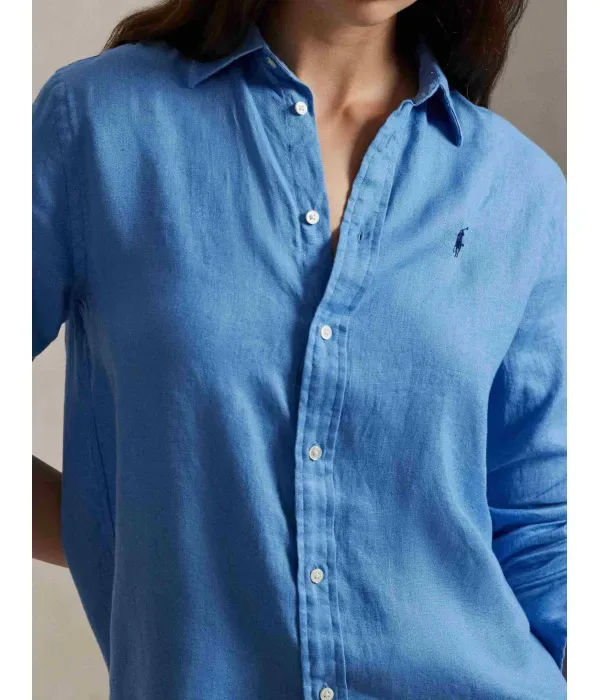 Льняная рубашка classic fit Polo Ralph Lauren, небесно-голубой — фото 4