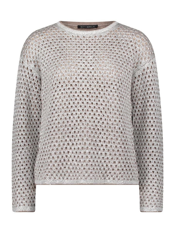 

Betty Barclay Вязаный свитер с ажурным узором, выполненный в технике пэчворк, бежево-серого цвета