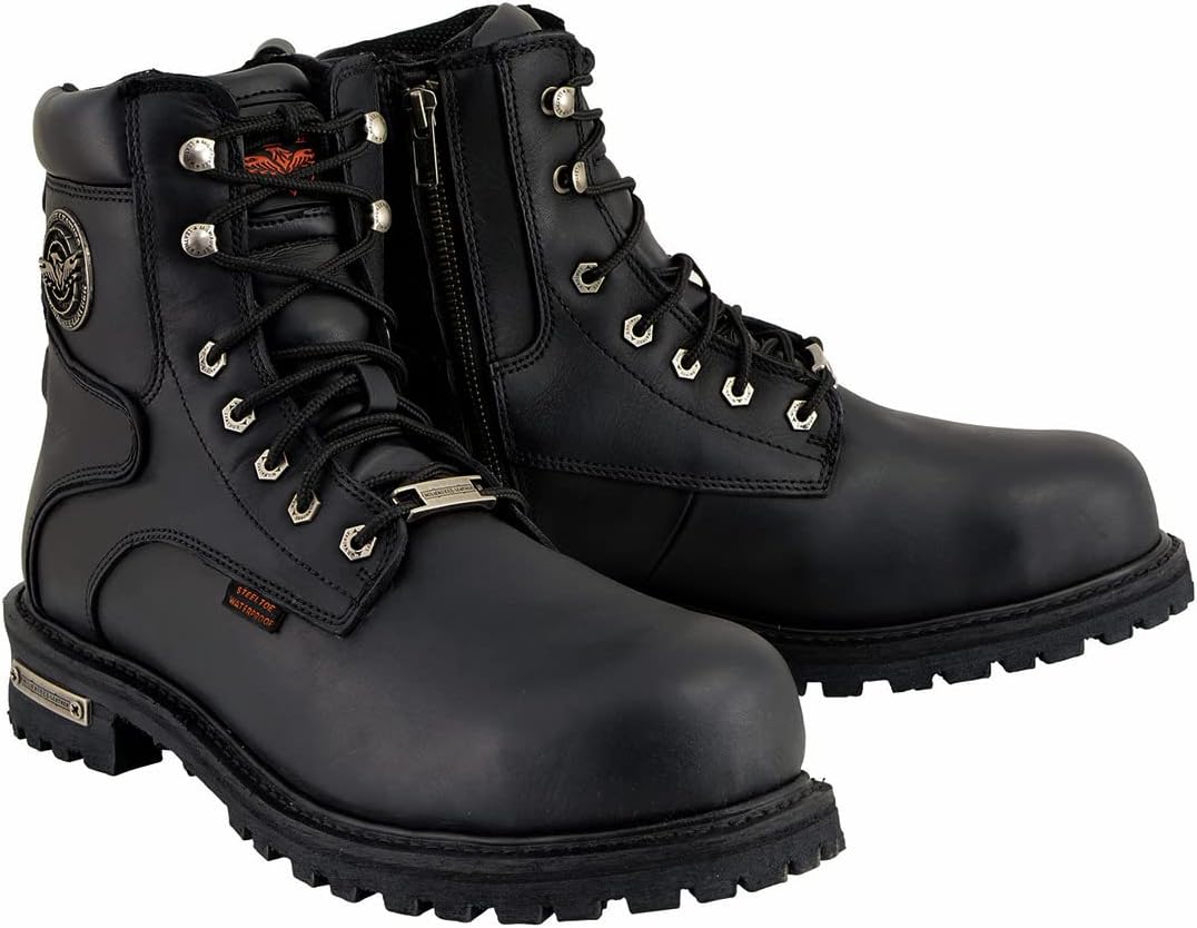 Milwaukee Leather MBM9097WPST мужские черные широкие 15 см Logger Steel Toe водонепроницаемые кожаные ботинки- 12 Вт Milwaukee Leather