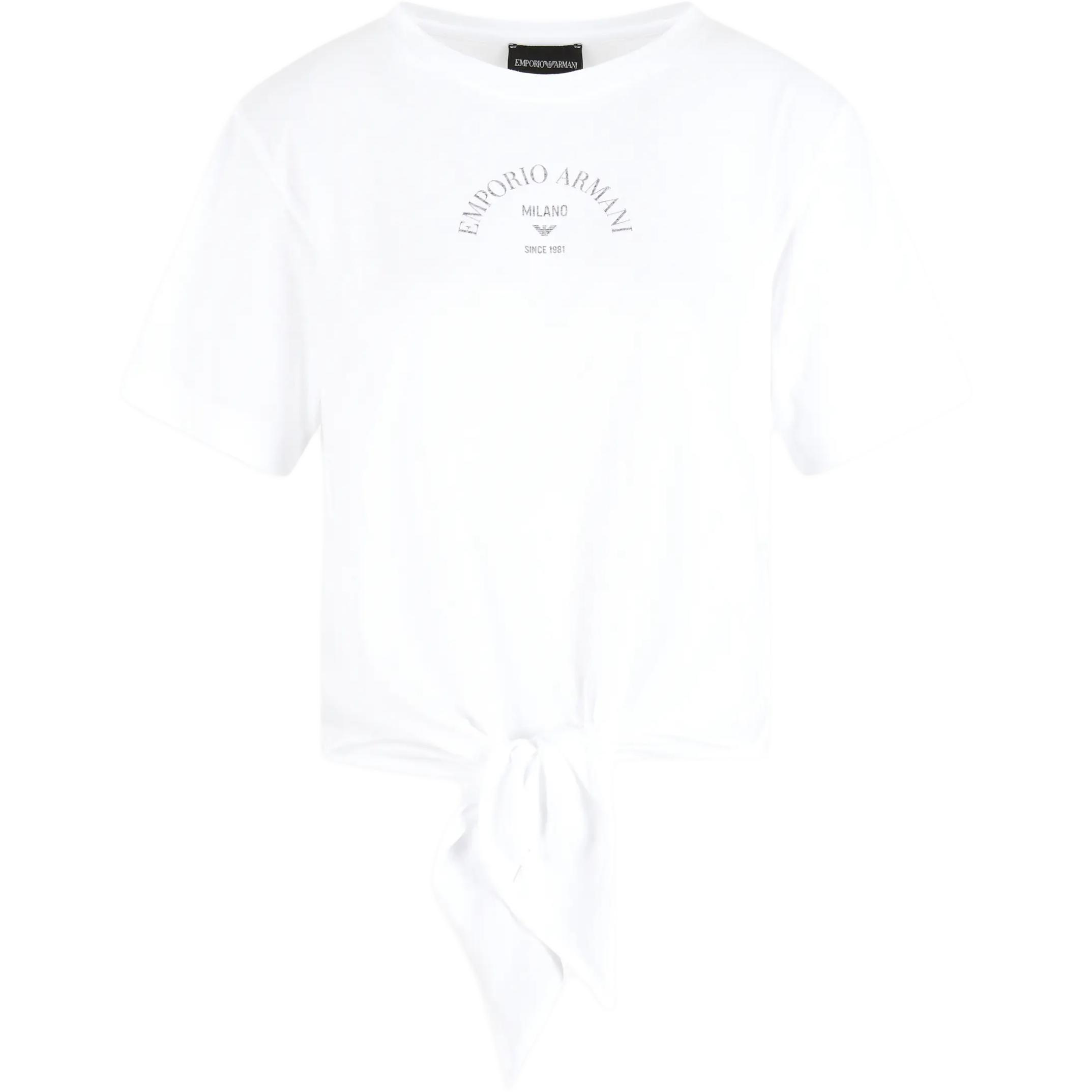 

Футболка с принтом логотипа и завязкой спереди EMPORIO ARMANI, cream белый