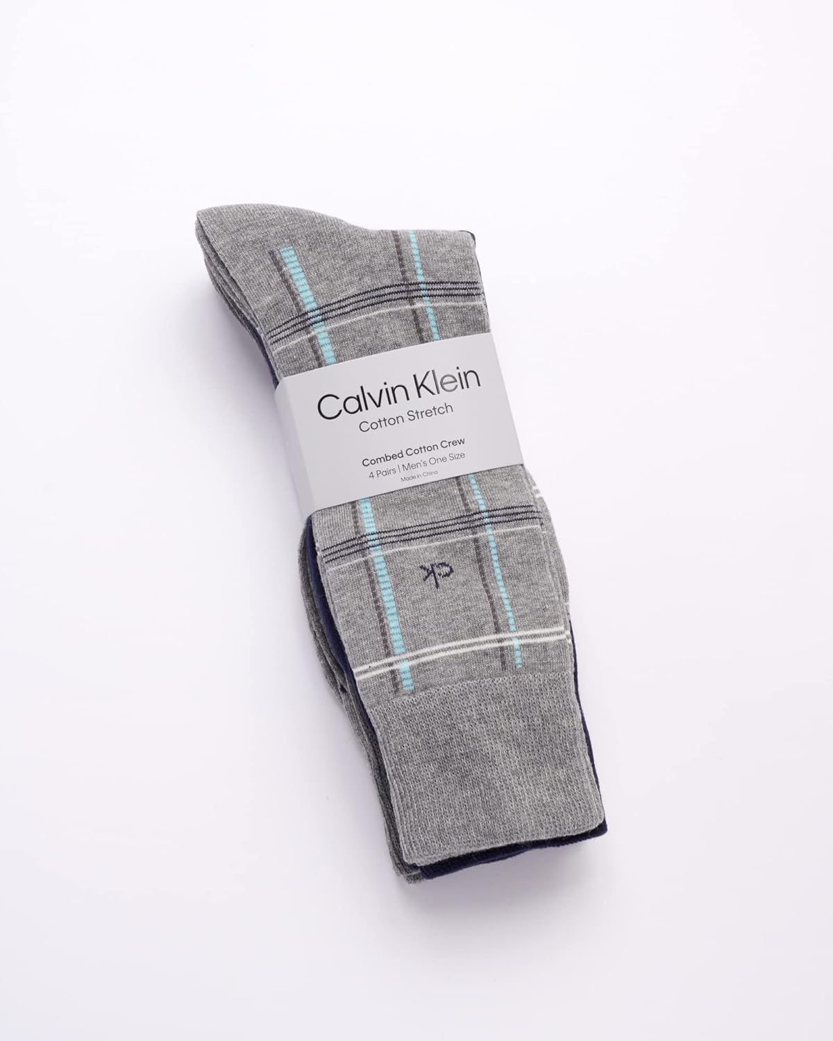 Мужские носки Calvin Klein Crew Socks - 4 пары, легкие, влагоотводящие, мягкие, спортивные носки для мужчин, для занятий спортом и бега, Grey Plaid — фото 2