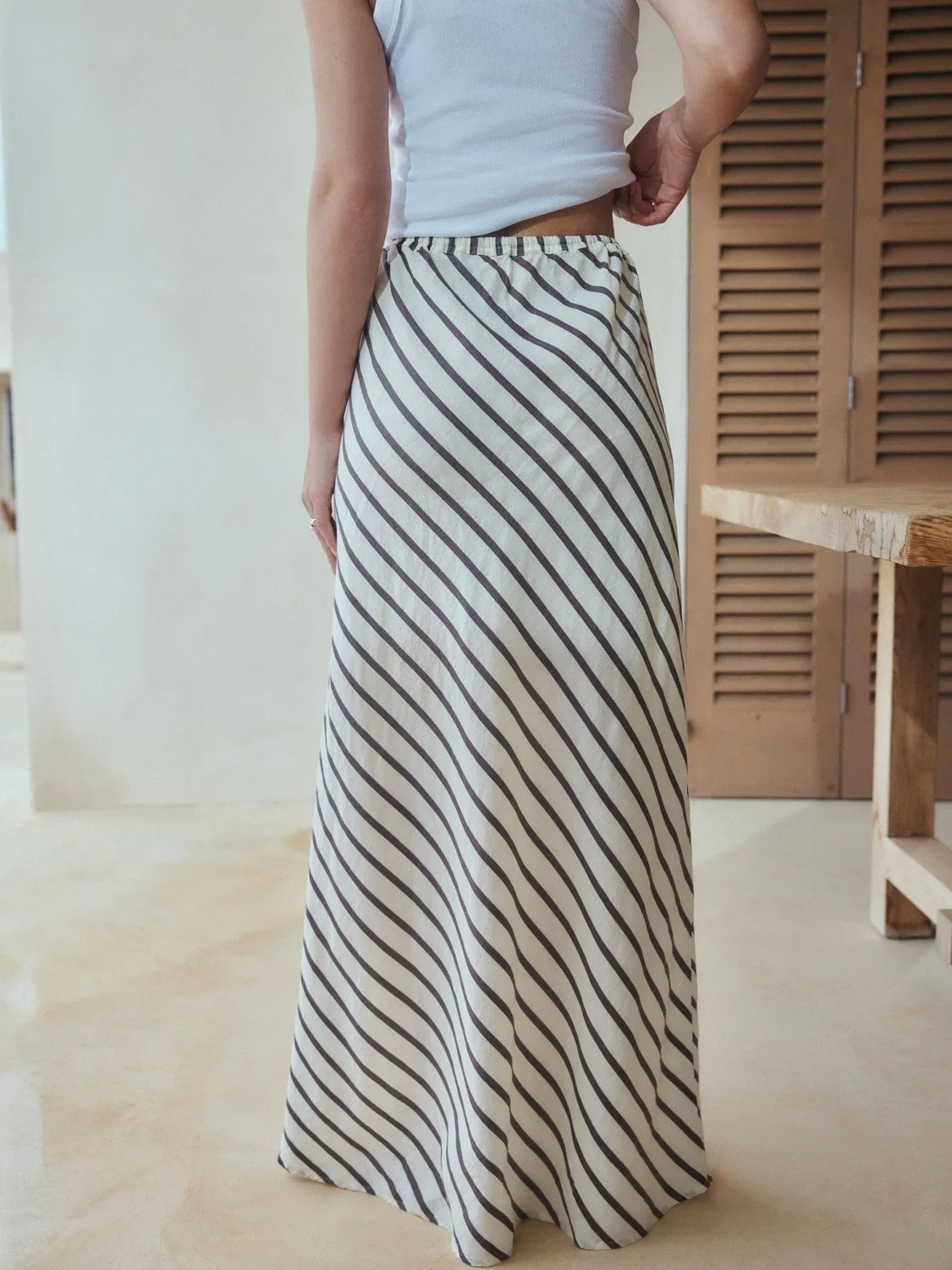 Юбка миди Summer Column Skirt Next, шоколадно-бежевая полоска — фото 4