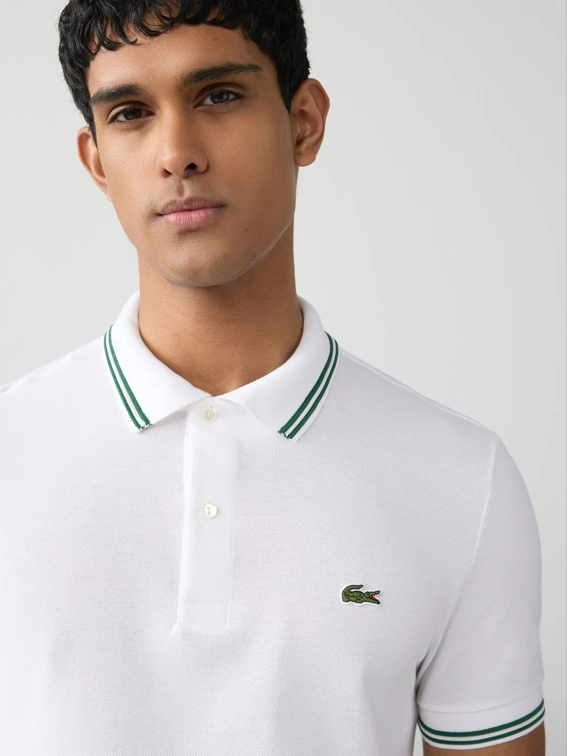 Lacoste Рубашка-поло из пике с короткими рукавами и воротником в белую полоску, White — фото 3