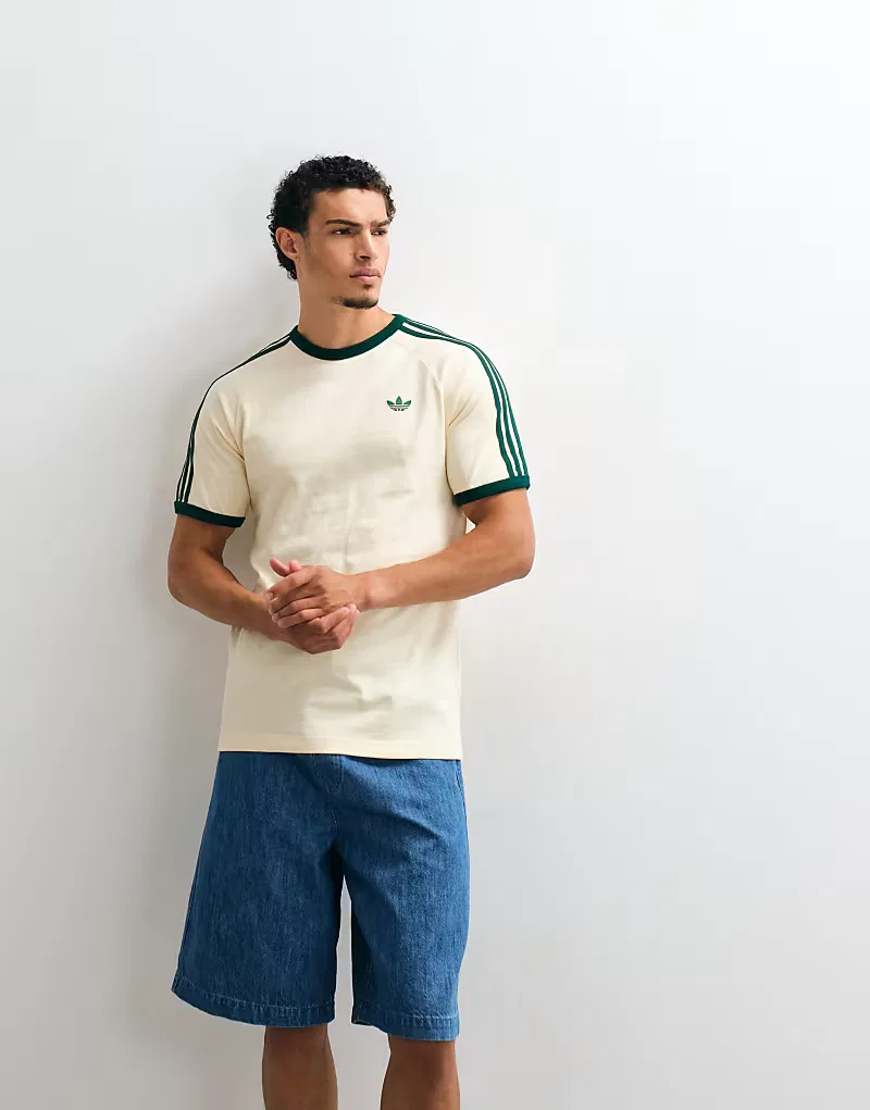 Футболка Adidas Originals с тремя полосками, кремовый и, зеленый — фото 2