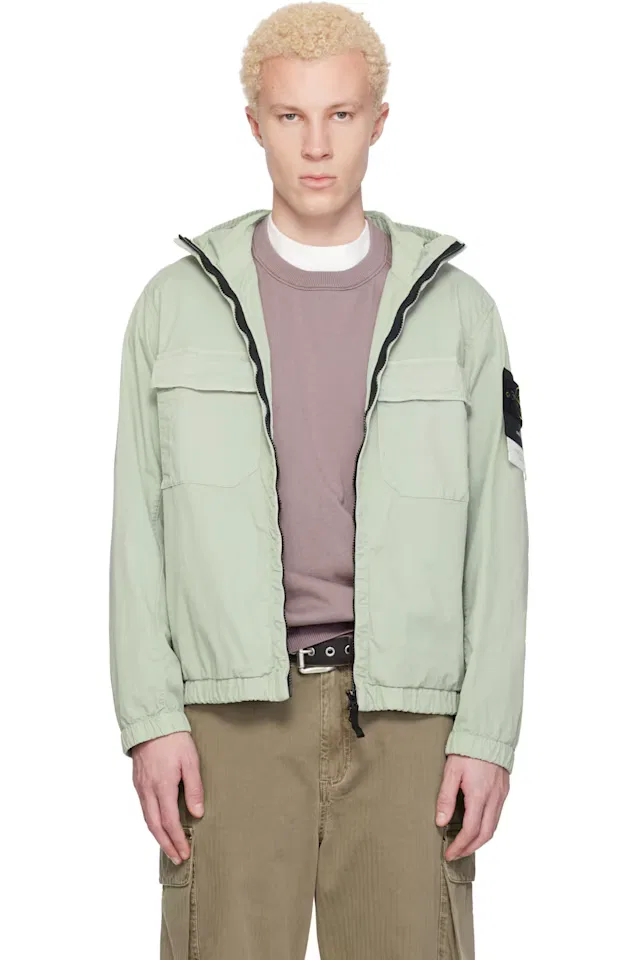Зеленая куртка из эластичного органического хлопкового твила Stone Island