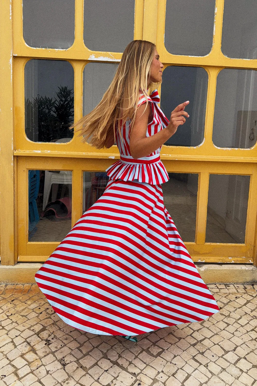 Полосатая юбка миди А-силуэта ZARA, Red Stripe — фото 2