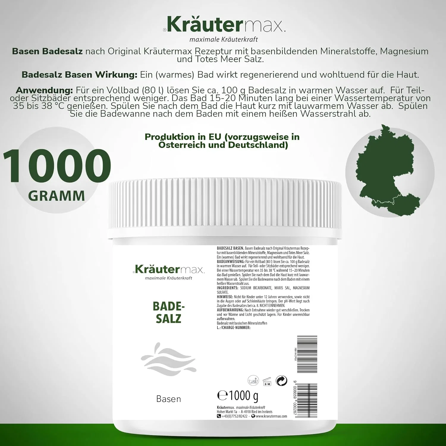 Kräutermax. Соль для ванн Kräutermax с магнием и солью Мертвого моря, 1000 г — фото 2