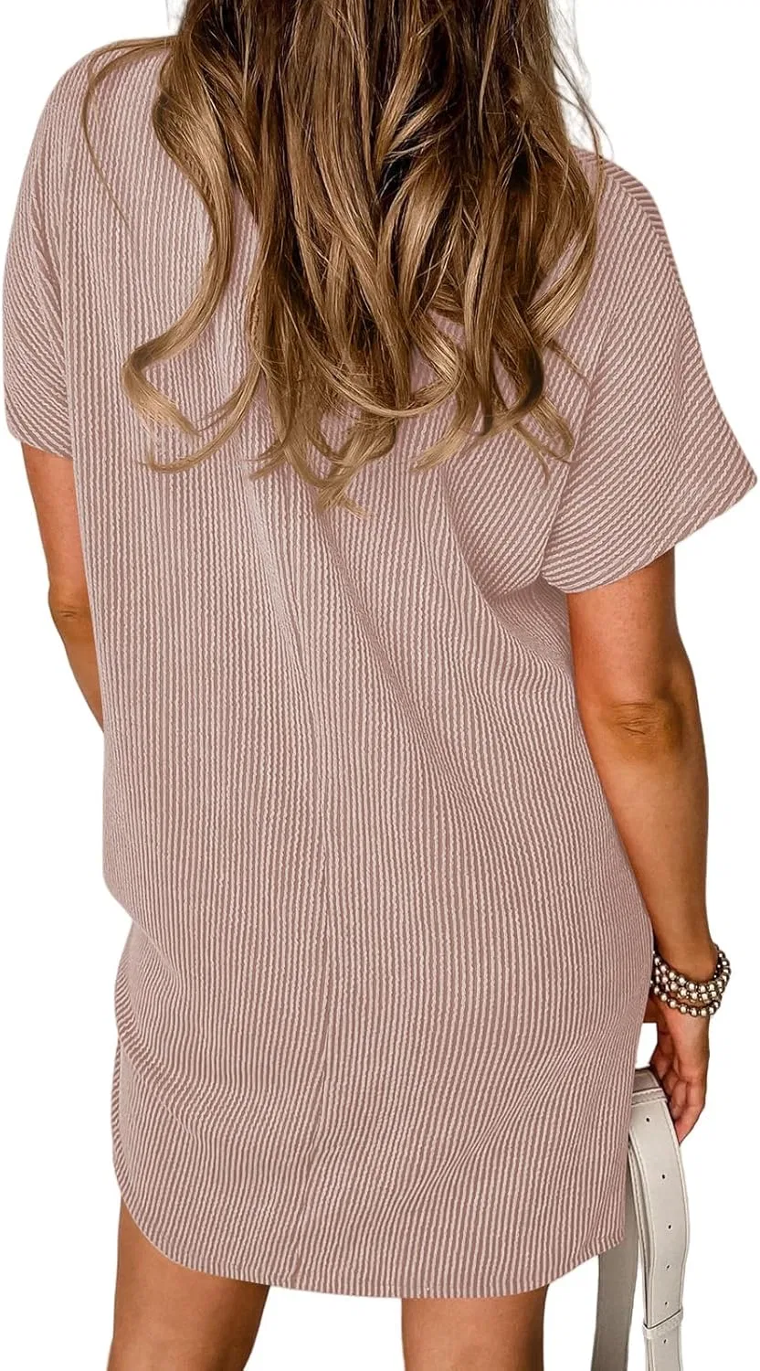 Женское летнее мини-платье A-силуэта с коротким рукавом, Light Brown — фото 3