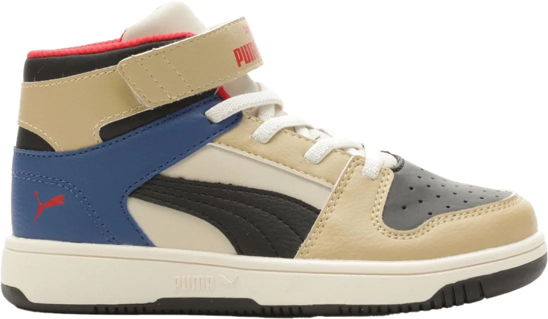 Детские кроссовки для мальчиков с липучками Rebound Layup SL V PS PUMA, Alpine Snow PUMA Black Toasted Almond — фото 3